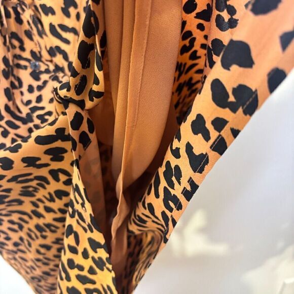 Rails Womens Brown Leopard Print Pleated Tie Waist Button Up Shirt Dress Large - Picture 6 of 9